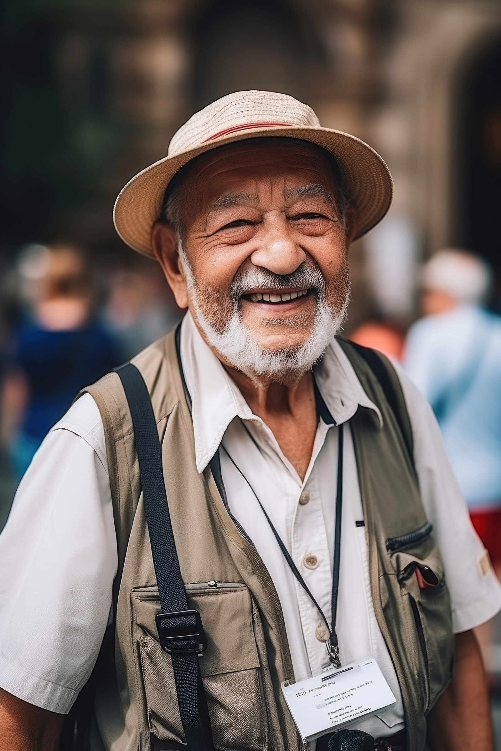shot of a senior man smiling while working as a tour guide, created with generative ai